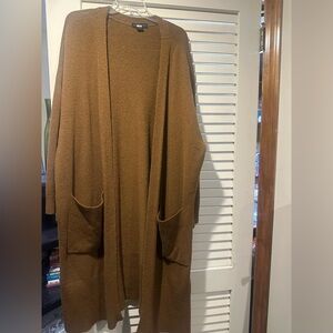 Sanctuary Long Open-Front Cardigan in Rust Brown